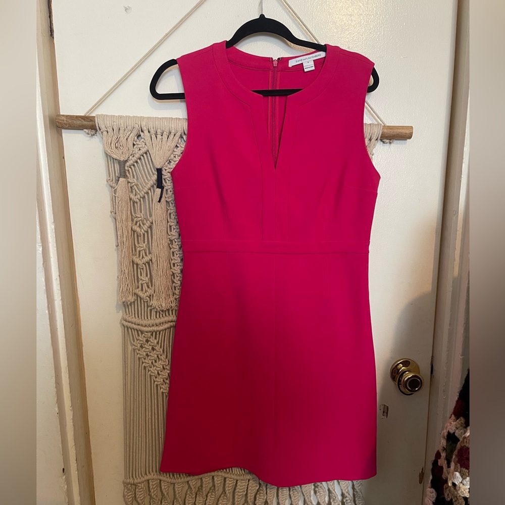 Diane von Furstenberg Fleur Split-Neck Ponte Knit Dress sheath Fuchsia size 8